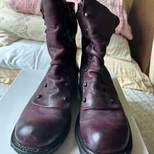 Purple Ankle Boots with Distressed Leather and Lace-Up Design